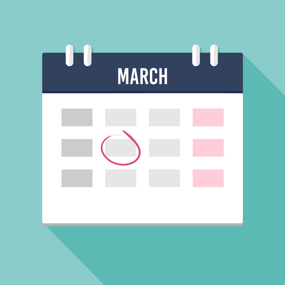 Calendario de Marzo para aprender a decir las fechas en ingles