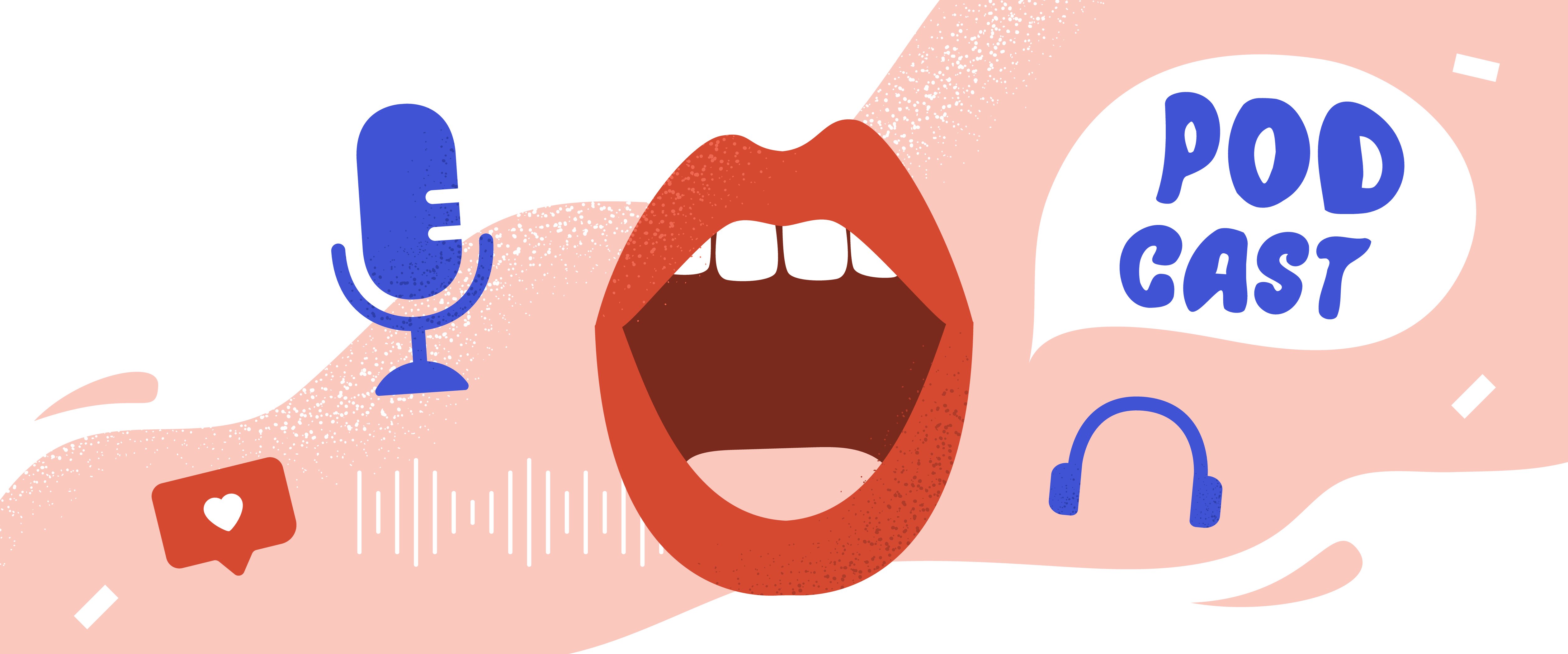 Ilustración de boca y micrófono sobre podcast para aprender inglés online